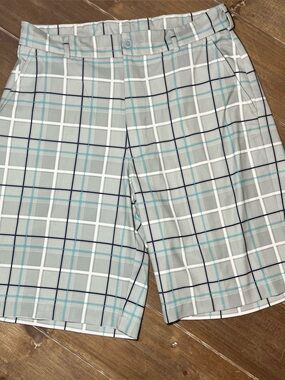Pebble Beach Gray Plaid Shorts with Blue Accents